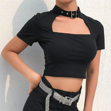 Load image into Gallery viewer, Sexy Women Crop Tops Hollow Out Buckle Long Sleeve Female Bodycon Tops