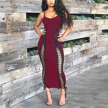 Load image into Gallery viewer, Sexy Hollow Out Lace Up Cami Long Dress Spaghetti Strap - Sophornlilly