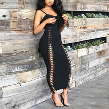 Load image into Gallery viewer, Sexy Hollow Out Lace Up Cami Long Dress Spaghetti Strap - Sophornlilly