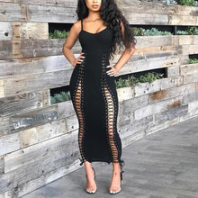 Load image into Gallery viewer, Sexy Hollow Out Lace Up Cami Long Dress Spaghetti Strap - Sophornlilly