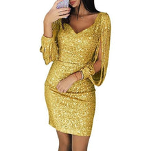 Load image into Gallery viewer, Sexy Women Dress Sequins Glitter Sparkle Deep V Neck Sequins Tassel