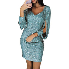 Load image into Gallery viewer, Sexy Women Dress Sequins Glitter Sparkle Deep V Neck Sequins Tassel