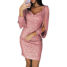 Load image into Gallery viewer, Sexy Women Dress Sequins Glitter Sparkle Deep V Neck Sequins Tassel