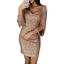 Load image into Gallery viewer, Sexy Women Dress Sequins Glitter Sparkle Deep V Neck Sequins Tassel