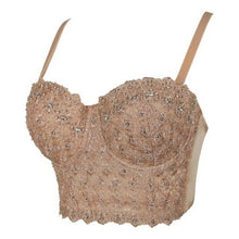 Load image into Gallery viewer, Sexy Women Embroidery Lace Bustier Crop Top Sequins Rhinestone Push Up