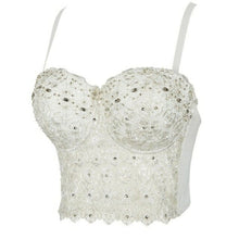 Load image into Gallery viewer, Sexy Women Embroidery Lace Bustier Crop Top Sequins Rhinestone Push Up