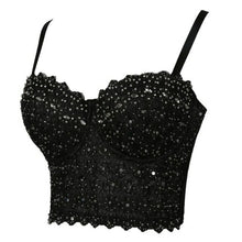 Load image into Gallery viewer, Sexy Women Embroidery Lace Bustier Crop Top Sequins Rhinestone Push Up