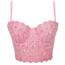 Load image into Gallery viewer, Sexy Women Embroidery Lace Bustier Crop Top Sequins Rhinestone Push Up