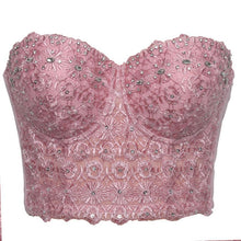 Load image into Gallery viewer, Sexy Women Embroidery Lace Bustier Crop Top Sequins Rhinestone Push Up