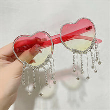 Load image into Gallery viewer, Sexy Women Heart Diamond Sunglasses Oversized Shiny Tassel