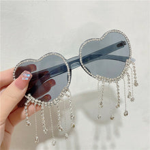 Load image into Gallery viewer, Sexy Women Heart Diamond Sunglasses Oversized Shiny Tassel