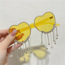 Load image into Gallery viewer, Sexy Women Heart Diamond Sunglasses Oversized Shiny Tassel