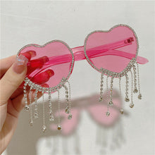 Load image into Gallery viewer, Sexy Women Heart Diamond Sunglasses Oversized Shiny Tassel