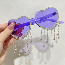 Load image into Gallery viewer, Sexy Women Heart Diamond Sunglasses Oversized Shiny Tassel
