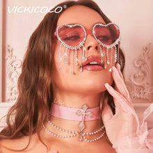 Load image into Gallery viewer, Sexy Women Heart Diamond Sunglasses Oversized Shiny Tassel