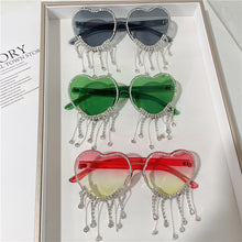 Load image into Gallery viewer, Sexy Women Heart Diamond Sunglasses Oversized Shiny Tassel