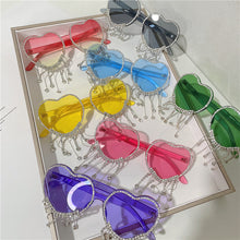 Load image into Gallery viewer, Sexy Women Heart Diamond Sunglasses Oversized Shiny Tassel