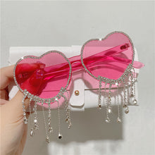 Load image into Gallery viewer, Sexy Women Heart Diamond Sunglasses Oversized Shiny Tassel