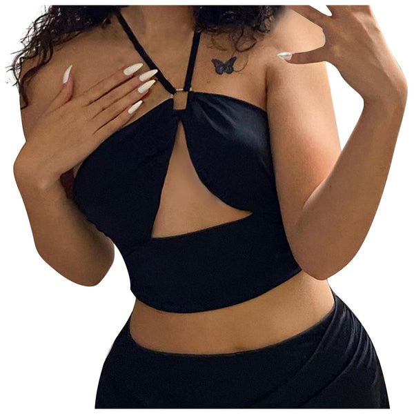 Sexy Women Hollow Out Camis Irregular Backless Hanging Neck Sling Wrap