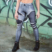 Sexy Women Leggings denim print Jeans High Waist Elastic Pants Fitness