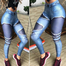 Load image into Gallery viewer, Sexy Women Leggings denim print Jeans High Waist Elastic Pants Fitness