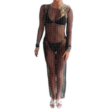 Load image into Gallery viewer, Sexy Women s Sheer Mesh Pearl Rhinestone Cover Up Dress Beach Swimwear
