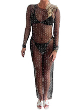 Load image into Gallery viewer, Sexy Women s Sheer Mesh Pearl Rhinestone Cover Up Dress Beach Swimwear