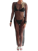 Load image into Gallery viewer, Sexy Women s Sheer Mesh Pearl Rhinestone Cover Up Dress Beach Swimwear