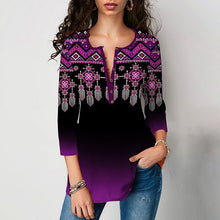 Load image into Gallery viewer, Shirt Blouse Plus Size 5xl Solid Tops V neck Button Splice 3/4 Sleeve