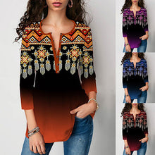 Load image into Gallery viewer, Shirt Blouse Plus Size 5xl Solid Tops V neck Button Splice 3/4 Sleeve