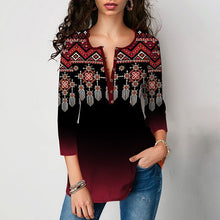 Load image into Gallery viewer, Shirt Blouse Plus Size 5xl Solid Tops V neck Button Splice 3/4 Sleeve