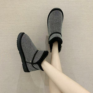 Shoes  Round Toe Snow Boots For Women Flat Heel Crystal