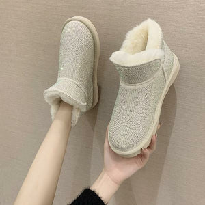 Shoes  Round Toe Snow Boots For Women Flat Heel Crystal