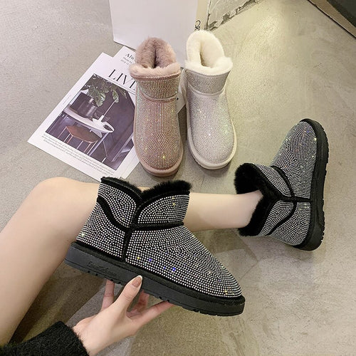 Shoes  Round Toe Snow Boots For Women Flat Heel Crystal