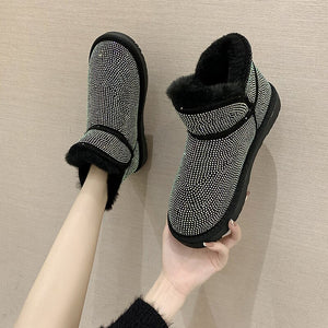 Shoes  Round Toe Snow Boots For Women Flat Heel Crystal