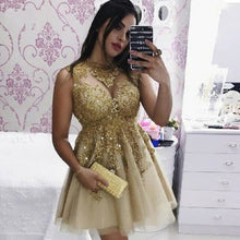 Load image into Gallery viewer, Short Party Dress Beads Applique Evening Gowns Vestido De Festa Chic