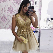 Load image into Gallery viewer, Short Party Dress Beads Applique Evening Gowns Vestido De Festa Chic