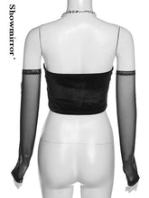 Load image into Gallery viewer, Velvet Women Sexy Tops Gothic Mesh Patchwork