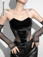 Load image into Gallery viewer, Velvet Women Sexy Tops Gothic Mesh Patchwork