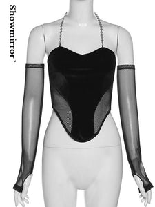 Velvet Women Sexy Tops Gothic Mesh Patchwork