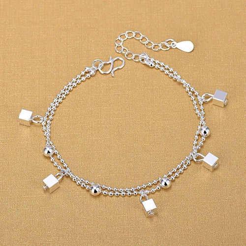 Fashion Silver Jewelry Double Chain Square Anklet