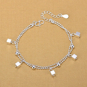 Fashion Silver Jewelry Double Chain Square Anklet