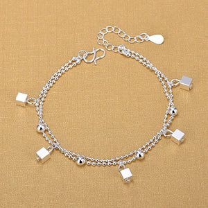 Fashion Silver Jewelry Double Chain Square Anklet