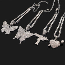 Load image into Gallery viewer, Silver Color Crystal Butterfly Gun Pendant Anklet Boho Full Rhinestone