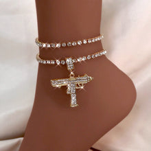 Load image into Gallery viewer, Silver Color Crystal Butterfly Gun Pendant Anklet Boho Full Rhinestone