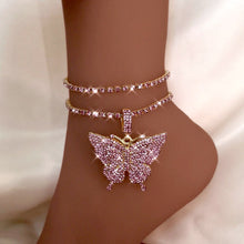 Load image into Gallery viewer, Silver Color Crystal Butterfly Gun Pendant Anklet Boho Full Rhinestone