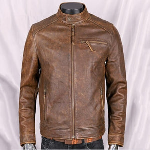 Simple Casual Men's Cowhide Coat