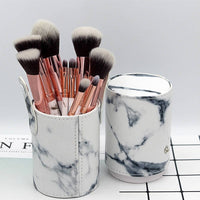 Single 10 marble cylinder brush marble PU leather bag cosmetic brush