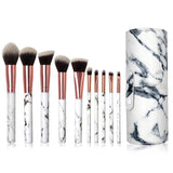 Single 10 marble cylinder brush marble PU leather bag cosmetic brush