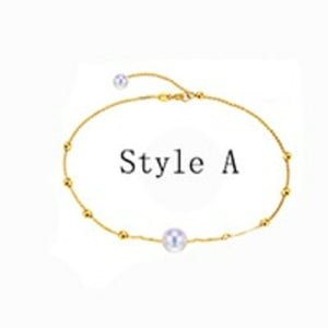 gold Chain Anklets Bracelets with natural round pearl